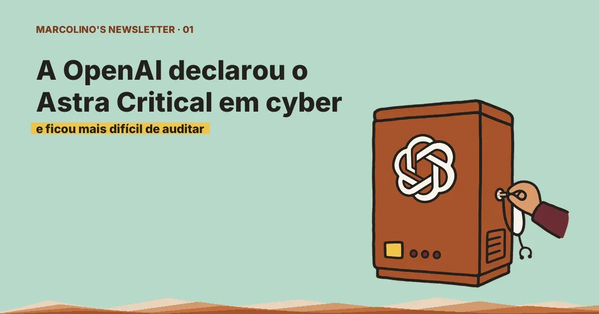 Ilustração em traço grosso de um gabinete industrial laranja com a logo da OpenAI no painel frontal. Uma mão encosta nele um estetoscópio antigo, muito pequeno em relação à máquina.